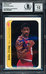 Julius Dr. J Erving Autographed 1986-87 Fleer Sticker Card #5 Philadelphia 76ers Auto Grade Gem Mint 10 Beckett BAS #19658697