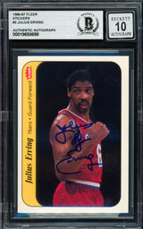 Julius Dr. J Erving Autographed 1986-87 Fleer Sticker Card #5 Philadelphia 76ers Auto Grade Gem Mint 10 Beckett BAS #19658699