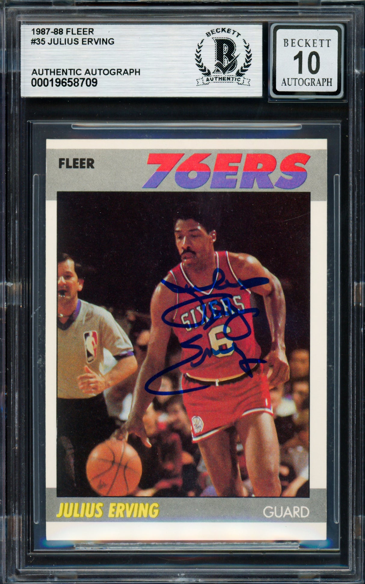 Julius Dr. J Erving Autographed 1987-88 Fleer Card #35 Philadelphia 76ers Auto Grade Gem Mint 10 Beckett BAS #19658709