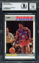 Julius Dr. J Erving Autographed 1987-88 Fleer Card #35 Philadelphia 76ers Auto Grade Gem Mint 10 Beckett BAS #19658709
