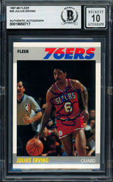 Julius Dr. J Erving Autographed 1987-88 Fleer Card #35 Philadelphia 76ers Auto Grade Gem Mint 10 Beckett BAS #19658717
