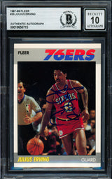 Julius Dr. J Erving Autographed 1987-88 Fleer Card #35 Philadelphia 76ers Auto Grade Gem Mint 10 Beckett BAS #19658715