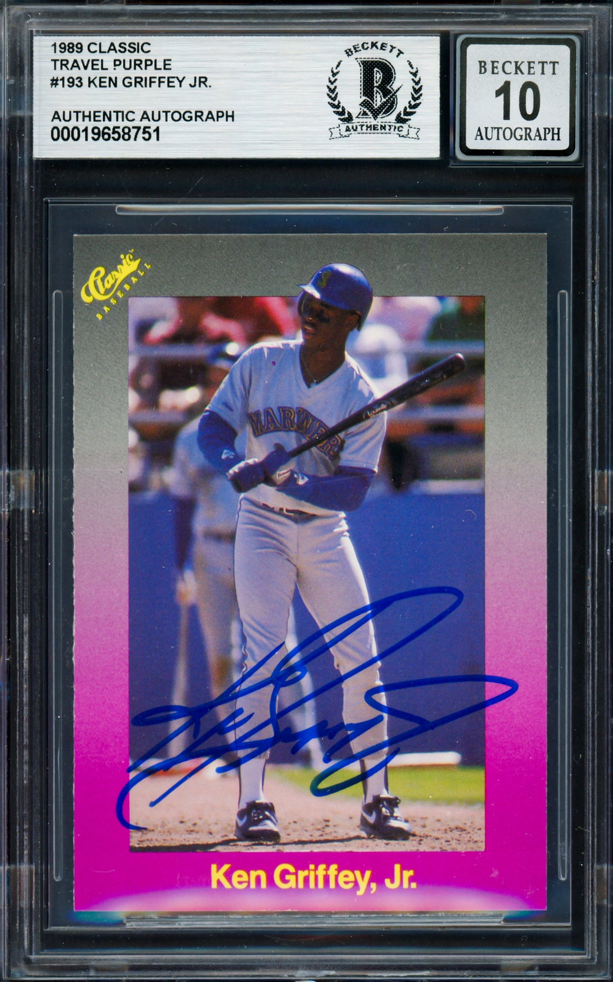 Ken Griffey Jr. Autographed 1989 Classic Travel Rookie Card #193 Seattle Mariners Auto Grade Gem Mint 10 Beckett BAS #19658751