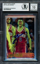 Allen Iverson Autographed 1996-97 Topps Chrome Rookie Card #171 Philadelphia 76ers Auto Grade Gem Mint 10 Beckett BAS #19659529