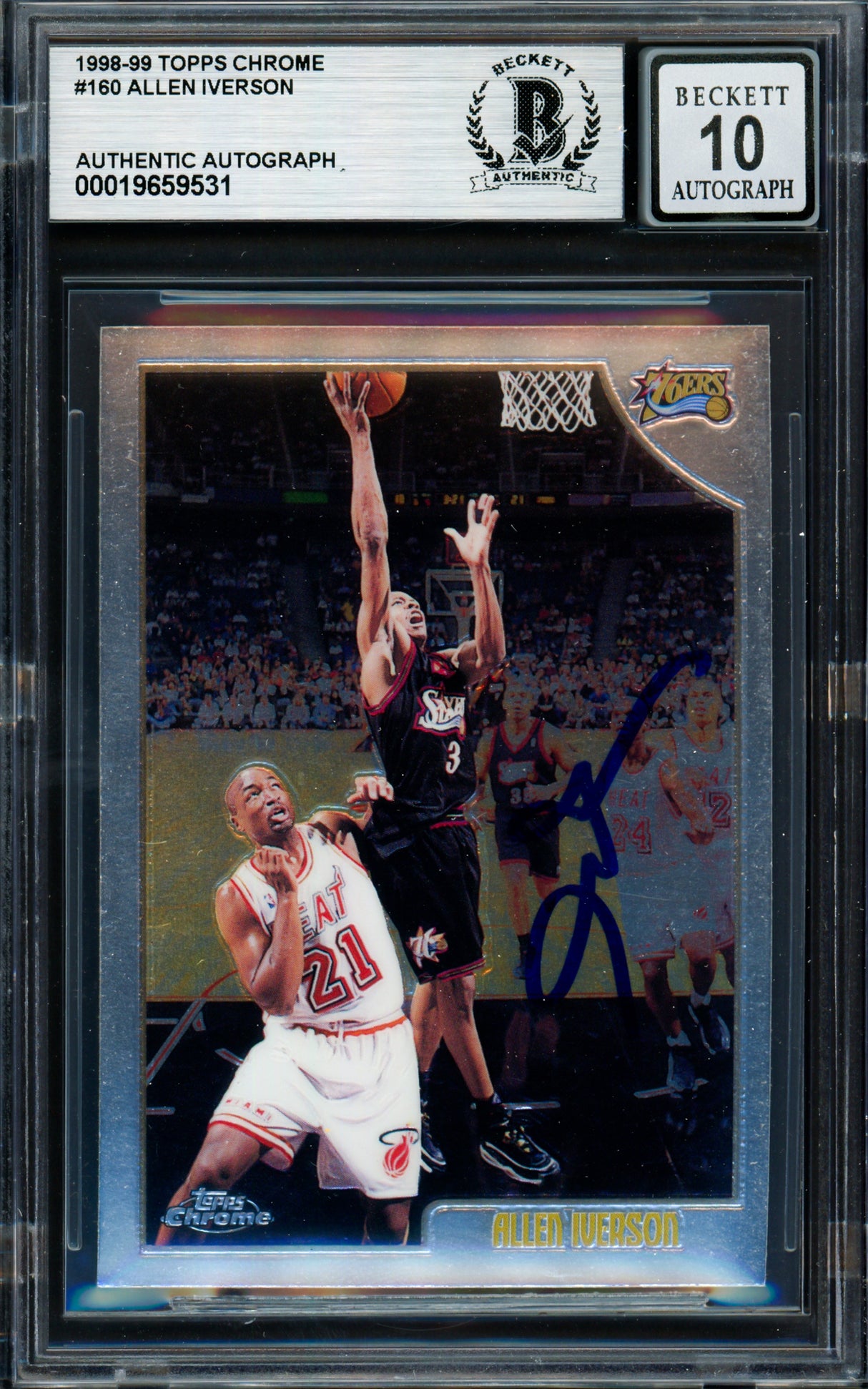 Allen Iverson Autographed 1998-99 Topps Chrome Card #160 Philadelphia 76ers Auto Grade Gem Mint 10 Beckett BAS #19659531