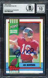 Joe Montana Autographed 1990 Topps Card #1 San Francisco 49ers Auto Grade Gem Mint 10 Beckett BAS #19662663