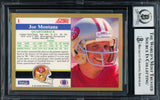 Joe Montana Autographed 1991 Score Card #1 San Francisco 49ers Auto Grade Gem Mint 10 Beckett BAS #19663063