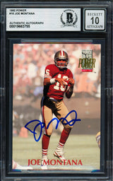 Joe Montana Autographed 1992 Pro Set Power Card #16 San Francisco 49ers Auto Grade Gem Mint 10 Beckett BAS #19663755