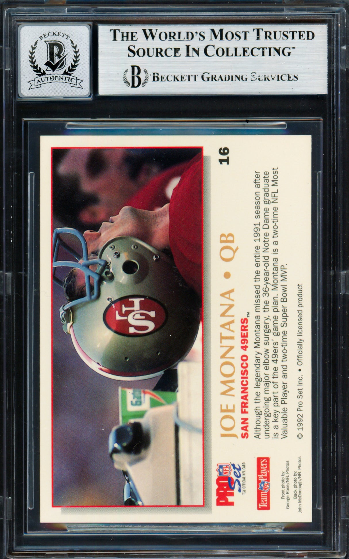 Joe Montana Autographed 1992 Pro Set Power Card #16 San Francisco 49ers Auto Grade Gem Mint 10 Beckett BAS #19663755