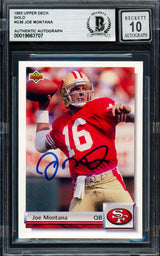Joe Montana Autographed 1992 Upper Deck Gold Card #G36 San Francisco 49ers Auto Grade Gem Mint 10 Beckett BAS #19663707