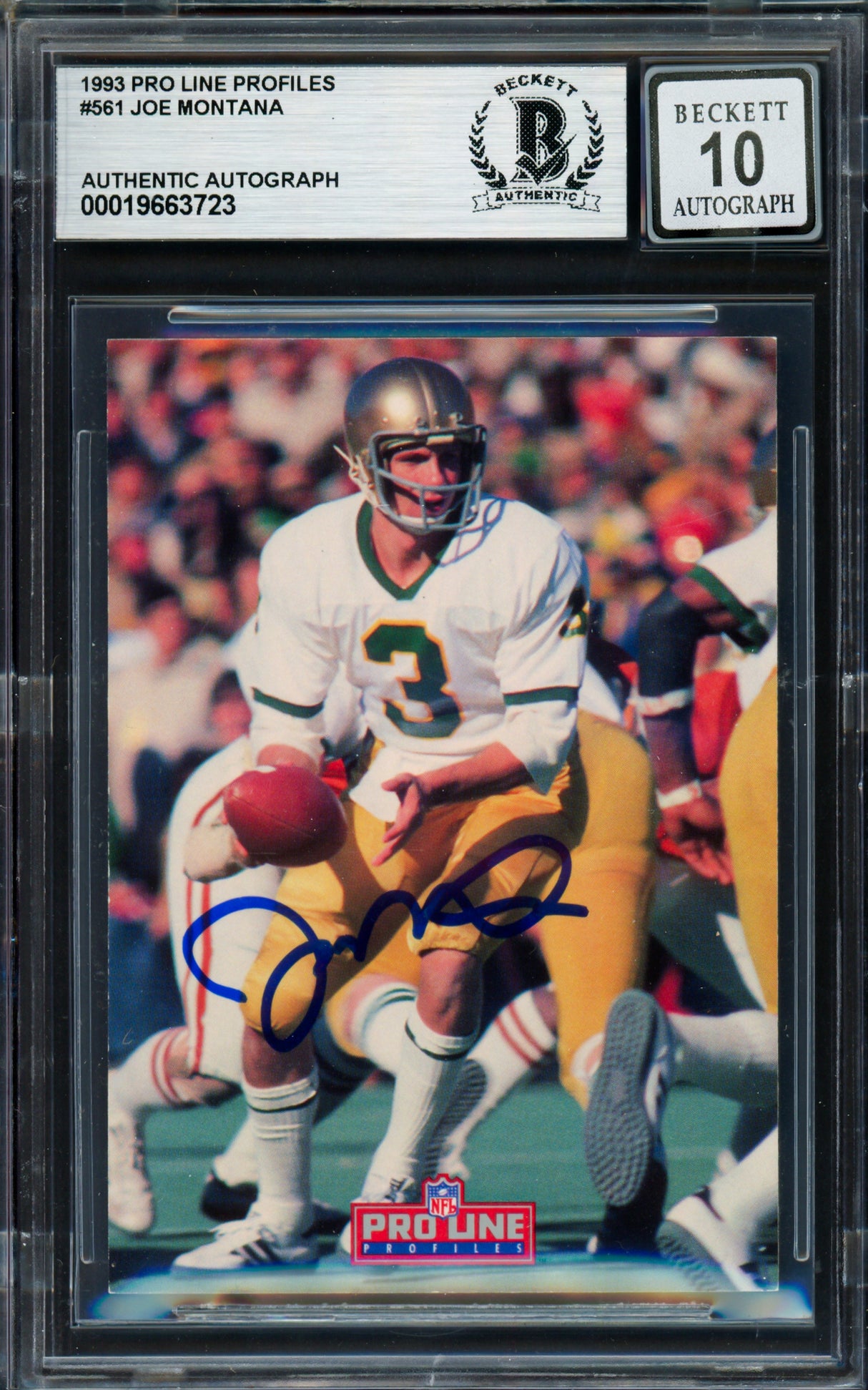 Joe Montana Autographed 1993 Proline Portraits Card #561 Notre Dame Auto Grade Gem Mint 10 Beckett BAS #19663723