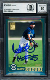 Ichiro Suzuki Autographed 2001 Topps Rookie Card #726 Seattle Mariners Auto Grade Gem Mint 10 "HOF 25" Beckett BAS #19663949