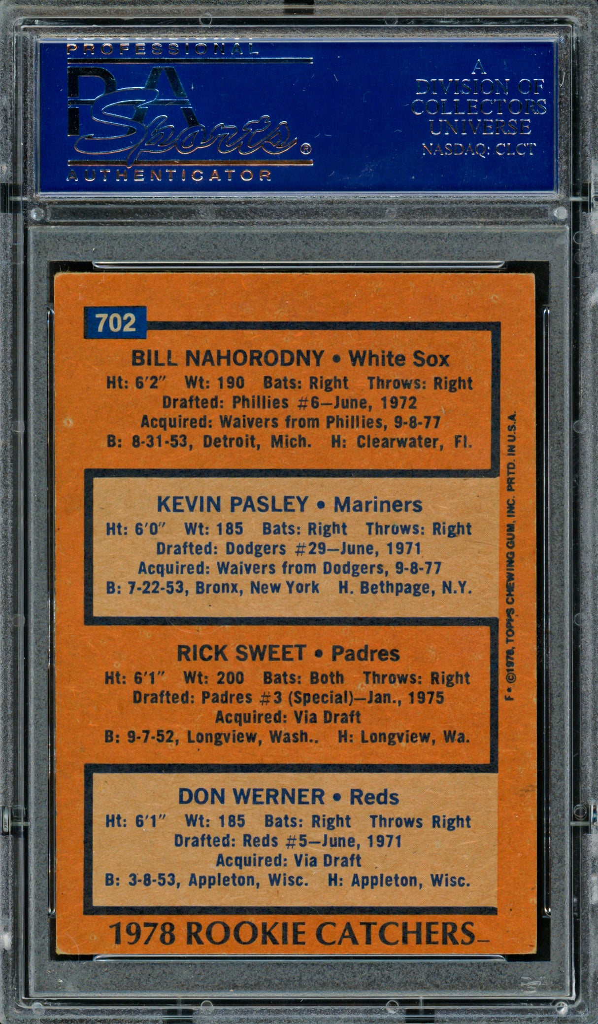 Bill Nahorodny, Rick Sweet & Don Werner Autographed 1978 Topps Rookie Card #702 PSA/DNA #83308987