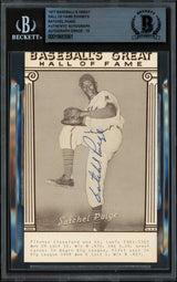 Satchel Paige Autographed 1977 Baseball's Great Hall of Fame Exhibit Card Negro Leagues Auto Grade Gem Mint 10 Beckett BAS #19665061
