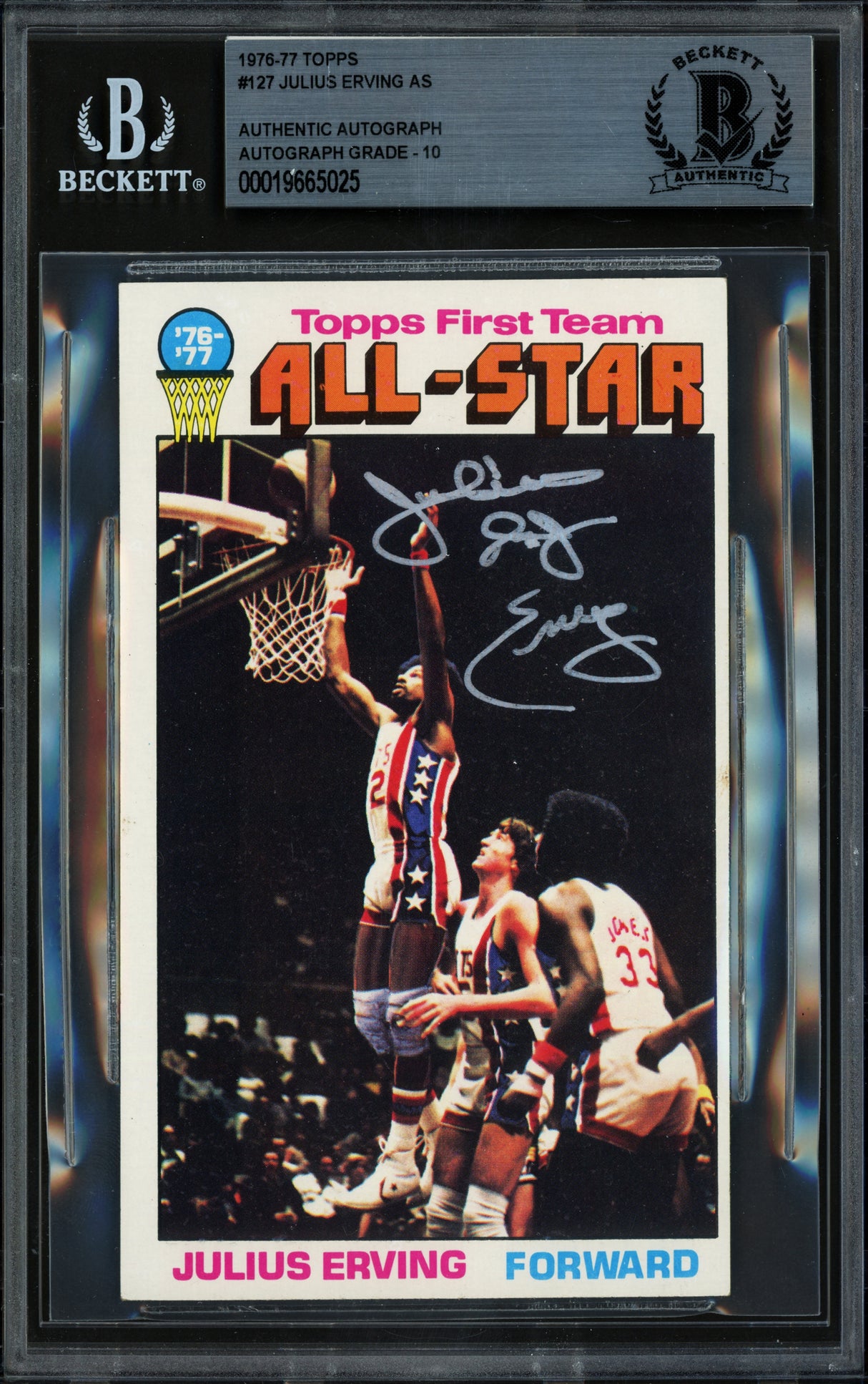 Julius Dr. J Erving Autographed 1976-77 Topps Card #127 Philadelphia 76ers Auto Grade Gem Mint 10 Beckett BAS #19665025