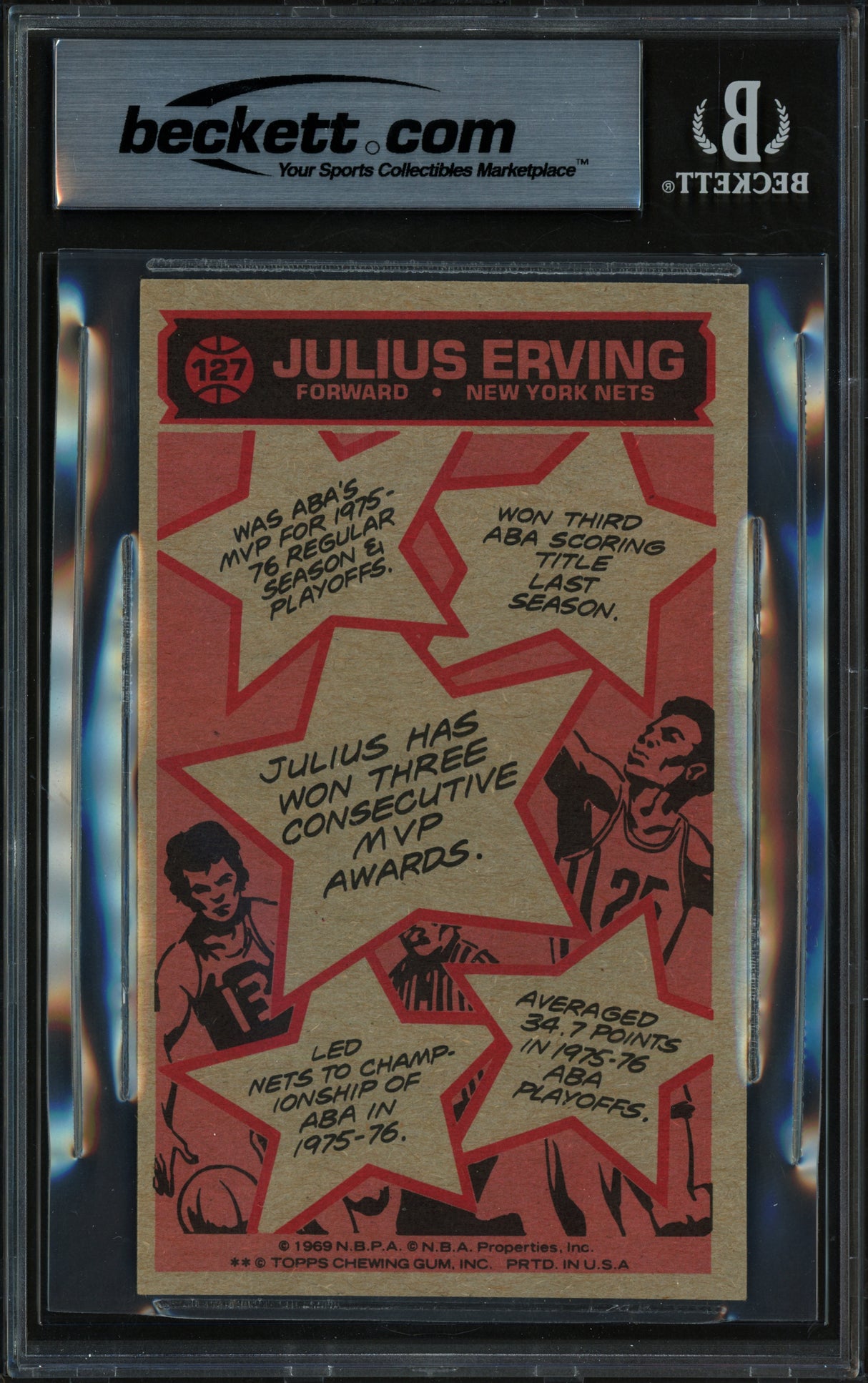 Julius Dr. J Erving Autographed 1976-77 Topps Card #127 Philadelphia 76ers Auto Grade Gem Mint 10 Beckett BAS #19665025