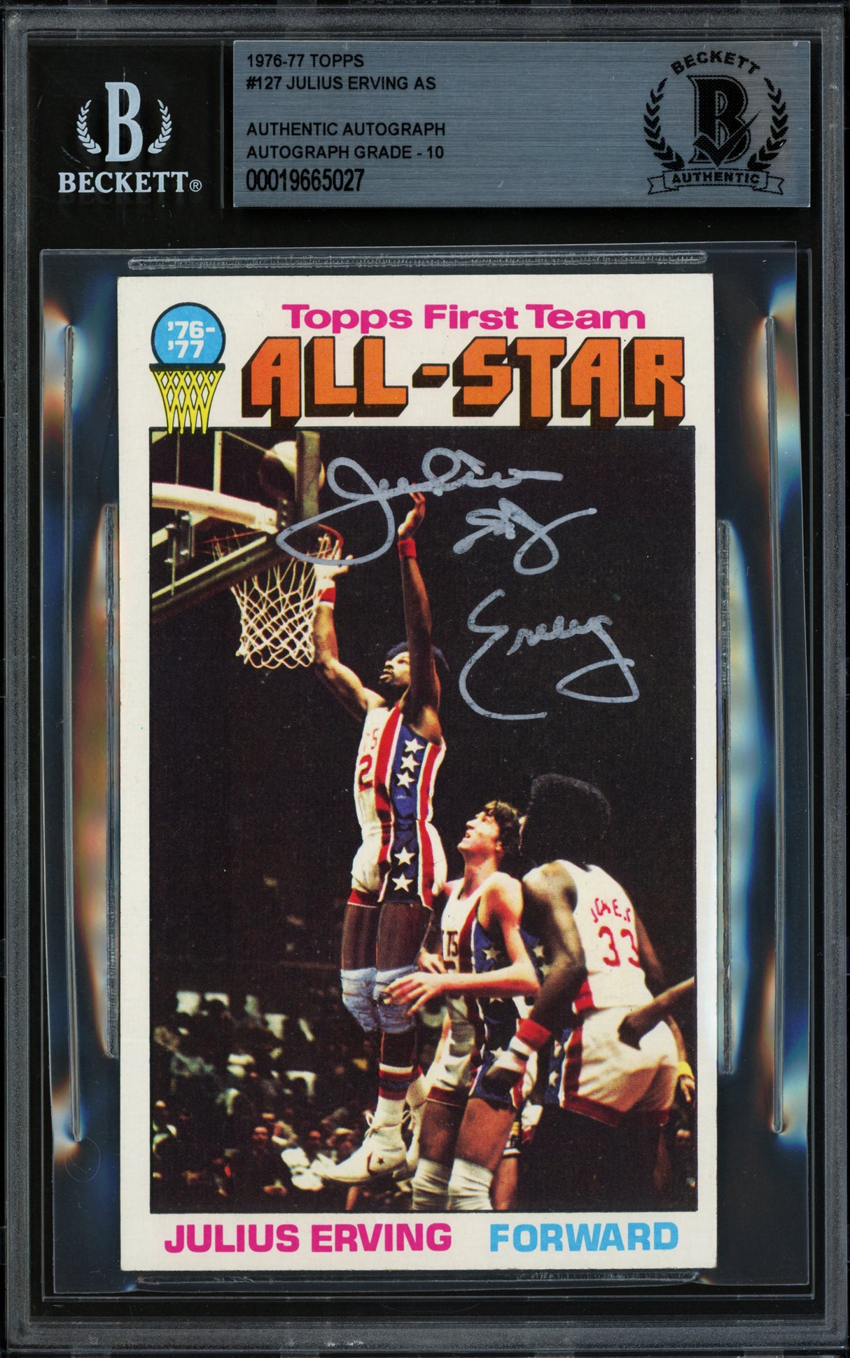 Julius Dr. J Erving Autographed 1976-77 Topps Card #127 Philadelphia 76ers Auto Grade Gem Mint 10 Beckett BAS #19665027