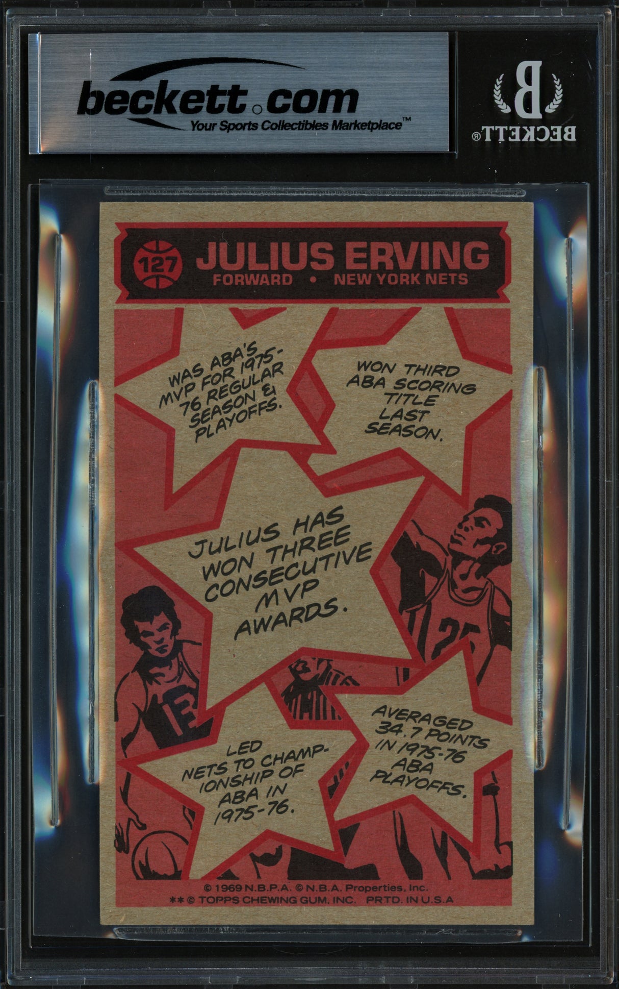 Julius Dr. J Erving Autographed 1976-77 Topps Card #127 Philadelphia 76ers Auto Grade Gem Mint 10 Beckett BAS #19665027