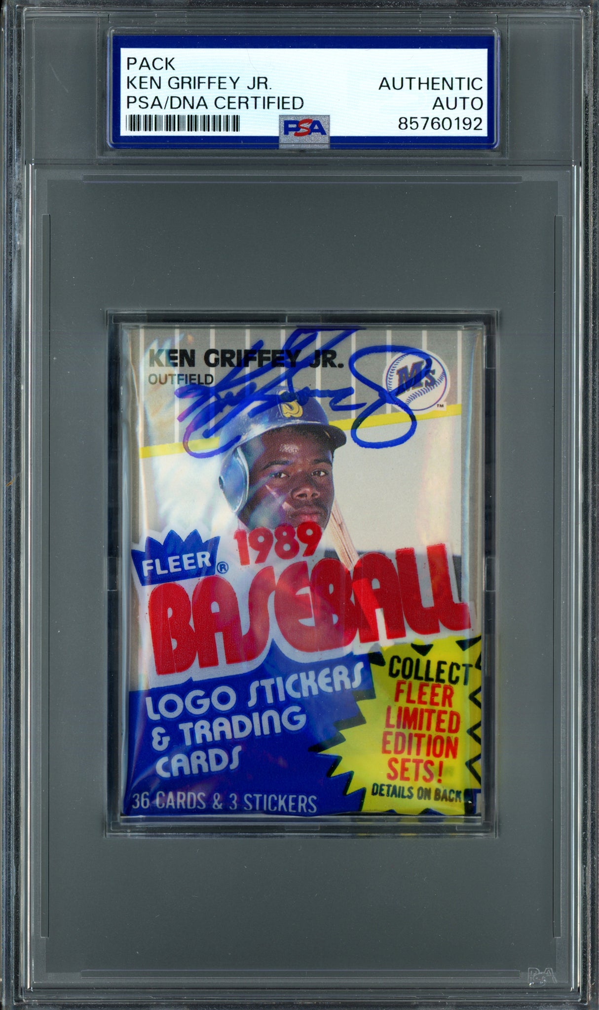 Ken Griffey Jr. Autographed Rookie 1989 Fleer Cello Card Pack Seattle Mariners PSA/DNA #85760192
