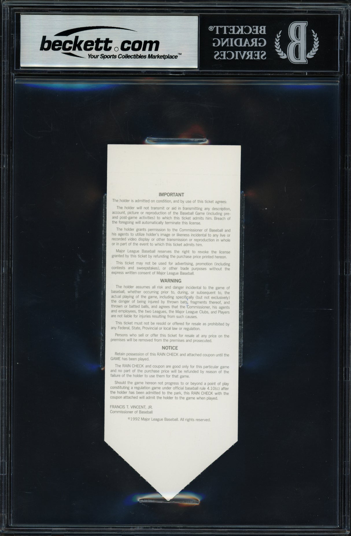 Ken Griffey Jr. Autographed 1992 All Star Game Ticket Seattle Mariners Auto Grade Gem Mint 10 MVP Beckett BAS #19665007