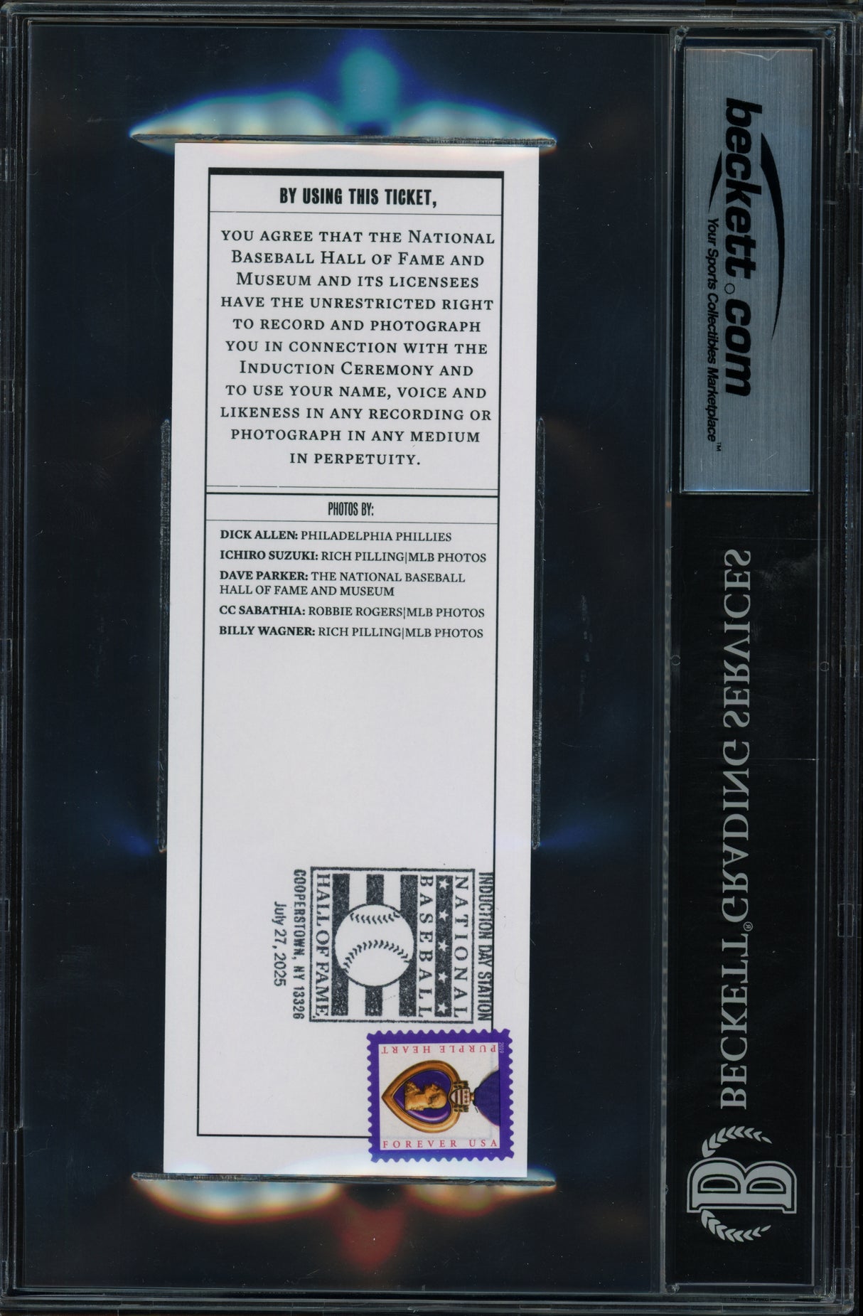 Ichiro Suzuki Autographed 2025 Hall of Fame Induction Ticket Seattle Mariners Auto Grade Gem Mint 10 "7/27/2025" Beckett BAS #19665163