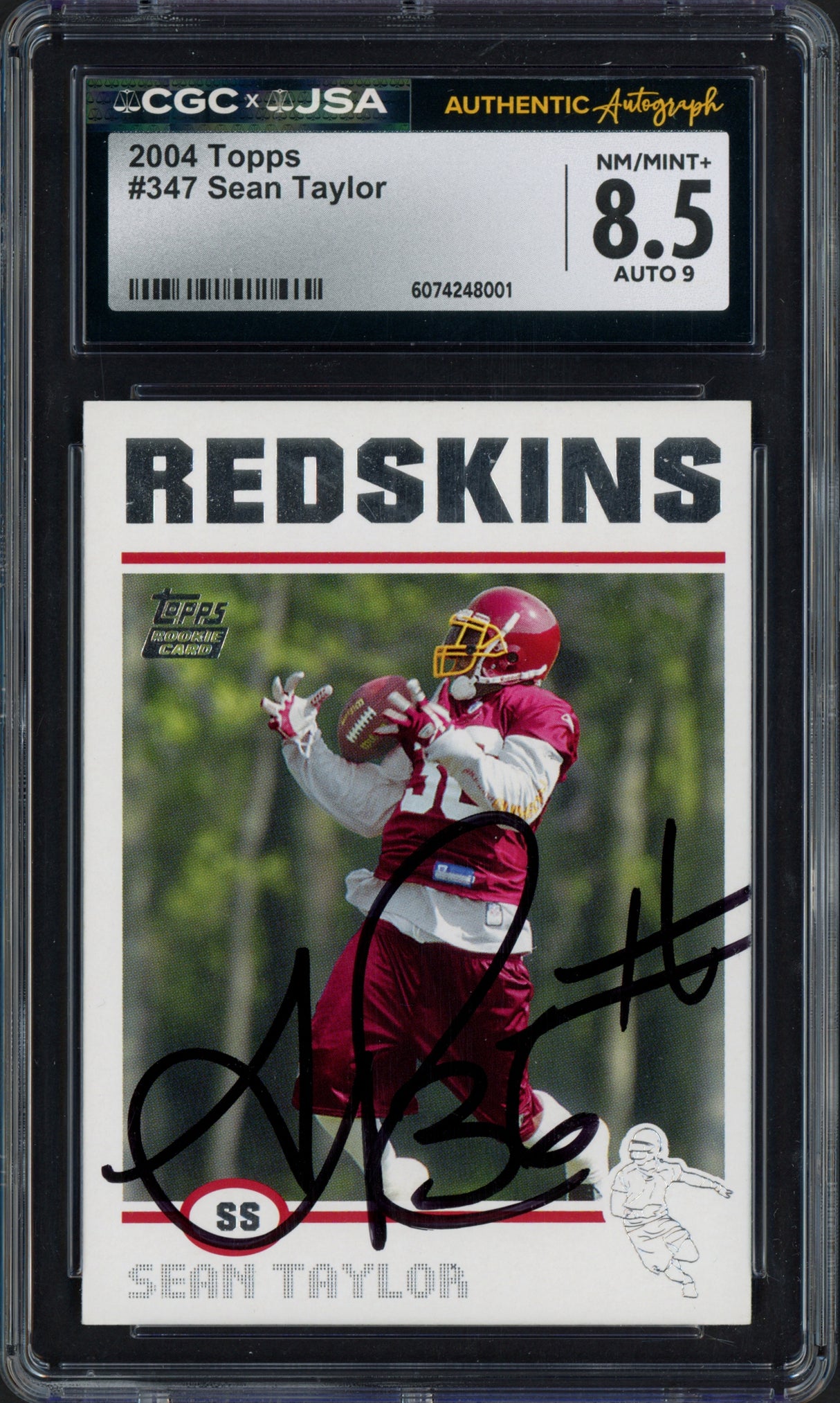 Sean Taylor Autographed 2004 Topps Rookie Card #347 Washington Redskins CGCxJSA 8.5 Auto Grade Mint 9 CGCxJSA #6074248001
