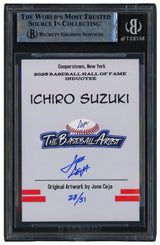 Ichiro Suzuki Autographed 2025 Hall of Fame Card Seattle Mariners Artist Jose Ceja #/51 Beckett BAS Stock #262300