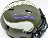 Jordan Addison Autographed Minnesota Vikings Camo Salute to Service Speed Mini Helmet Beckett BAS QR #BW00277