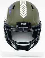 Jordan Addison Autographed Minnesota Vikings Camo Salute to Service Speed Mini Helmet Beckett BAS QR #BW00277