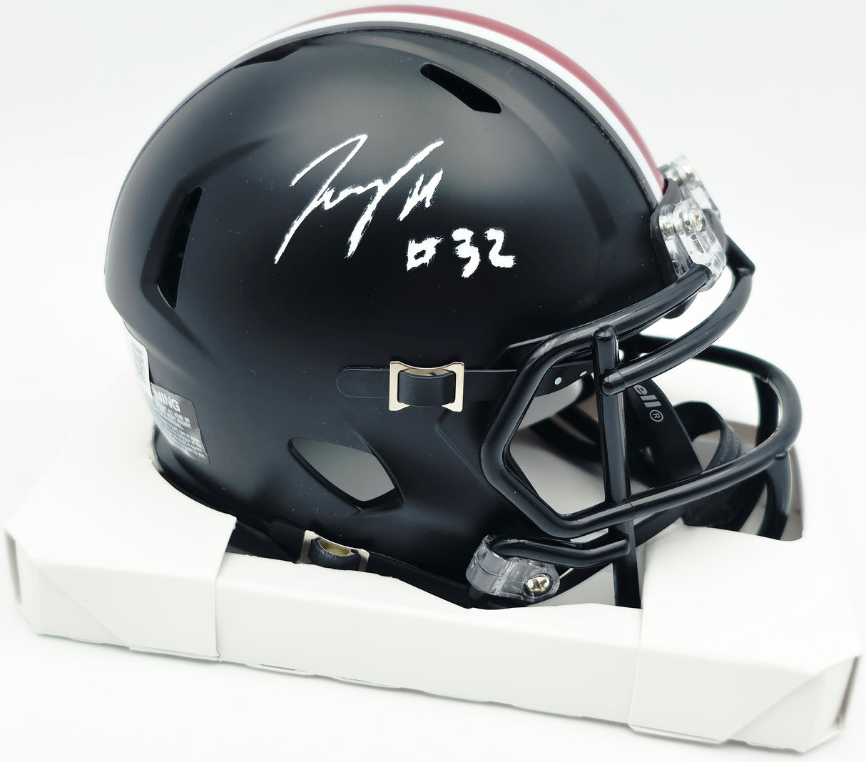 TreVeyon Henderson Autographed Ohio State Buckeyes Black Alternate Speed Mini Helmet (Smudged) Beckett BAS Witness #1W824685