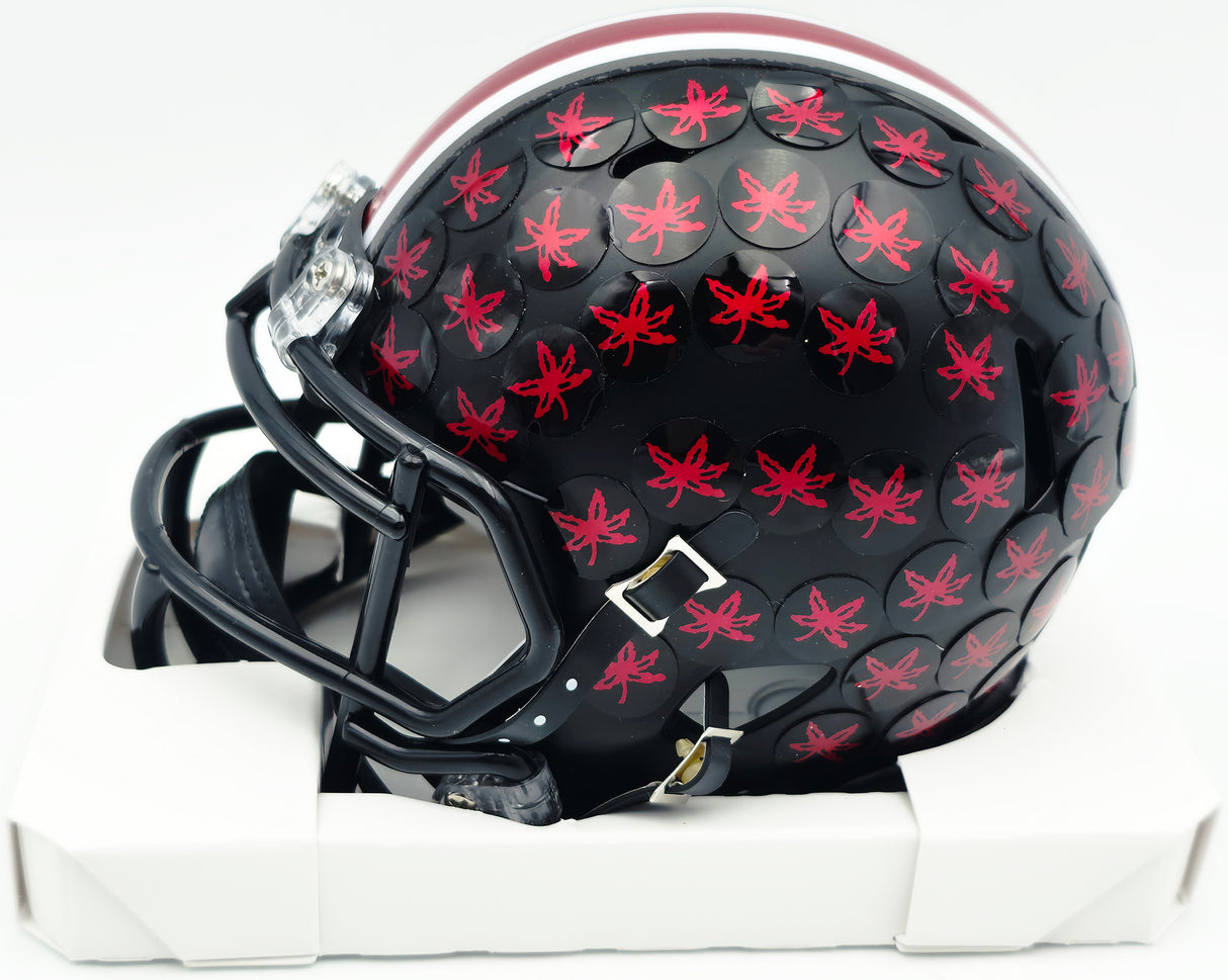 TreVeyon Henderson Autographed Ohio State Buckeyes Black Alternate Speed Mini Helmet (Smudged) Beckett BAS Witness #1W824685