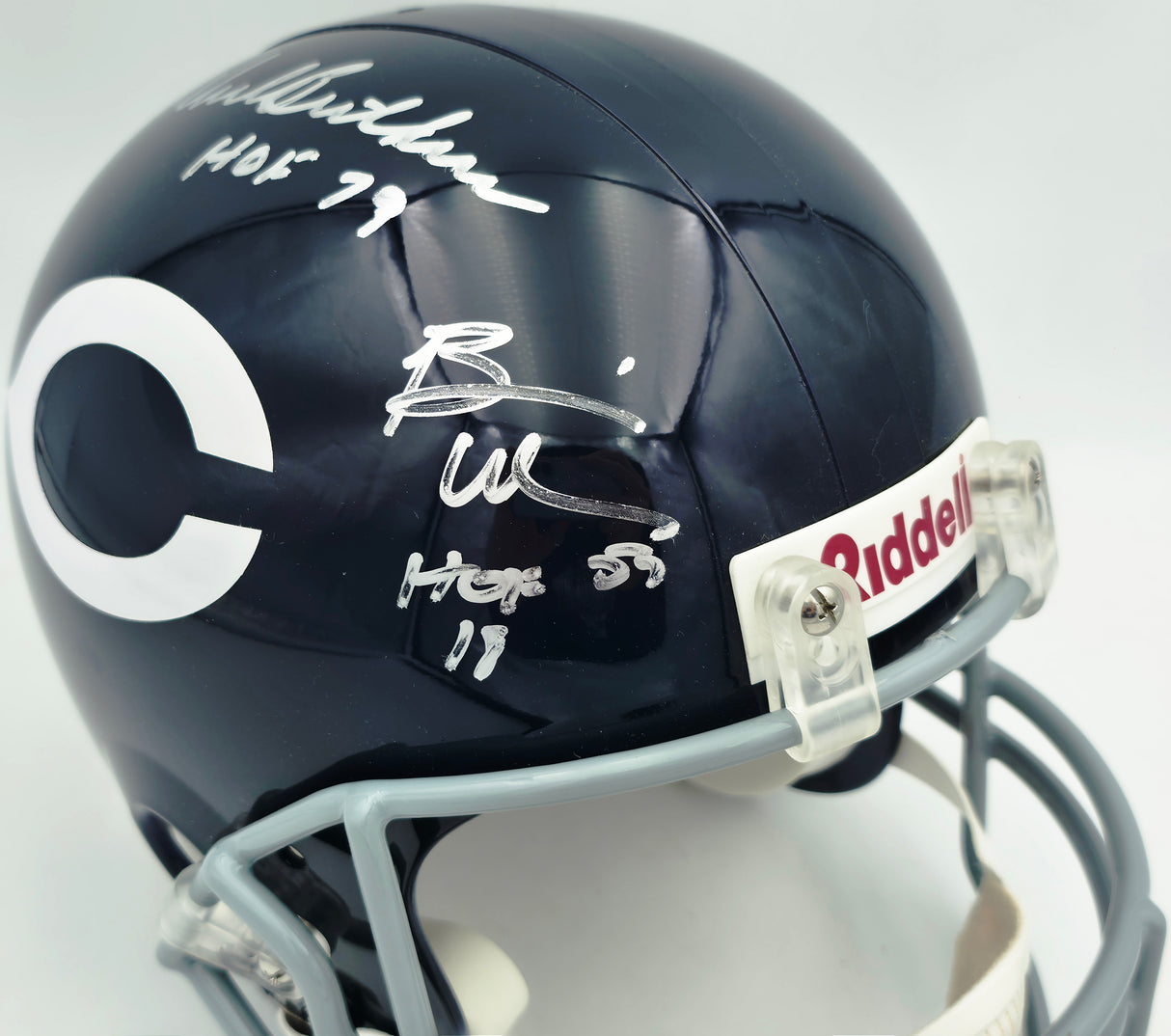 Dick Butkus, Mike Singletary and Brian Urlacher Autographed Chicago Bears Blue Full Size Replica Helmet "HOF" #2/500 Beckett BAS #G05460