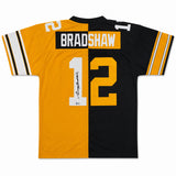 Pittsburgh Steelers Terry Bradshaw Autographed Black & Yello Mitchell & Ness Authentic Jersey Size XL Beckett BAS Witness #1W494552