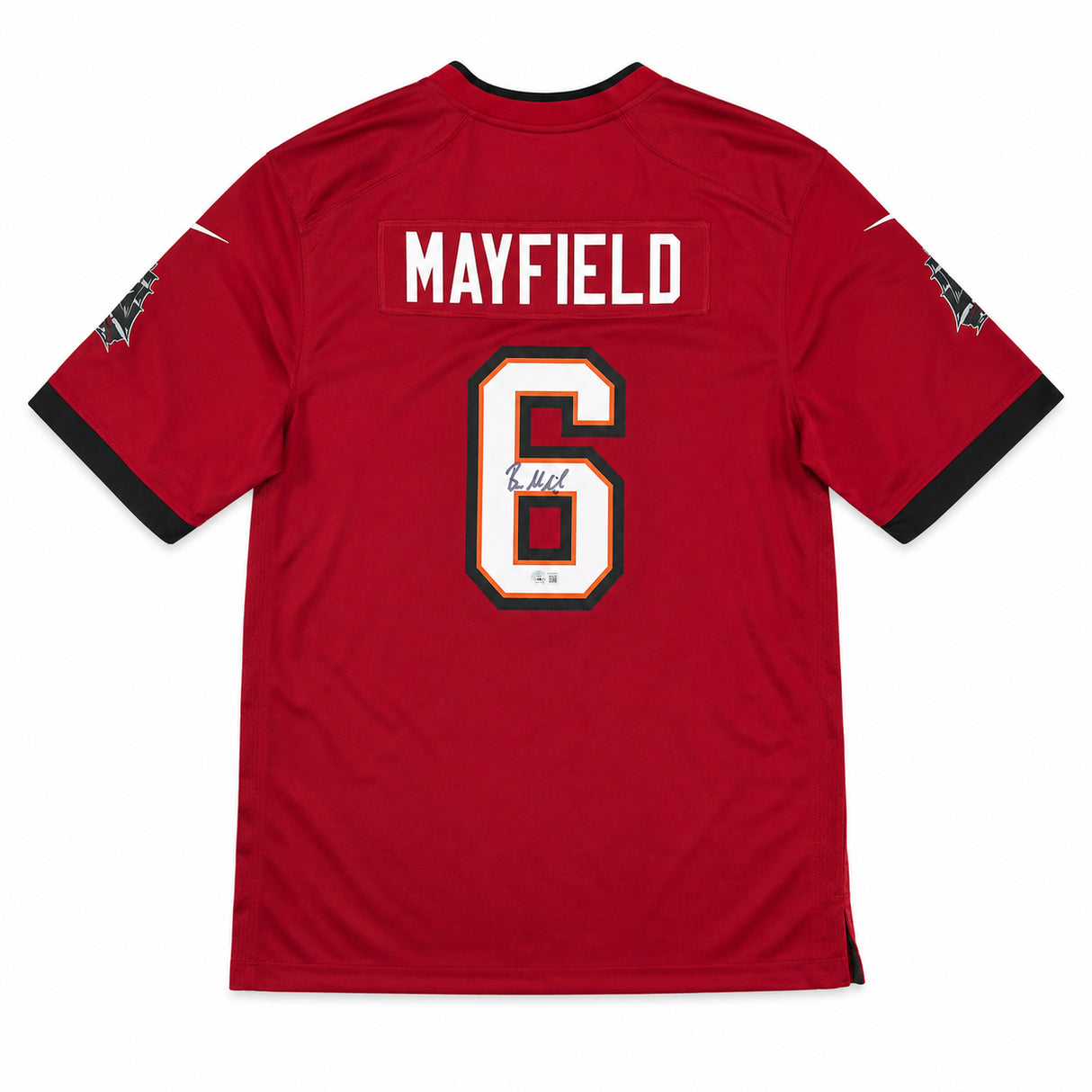 Tampa Bay Buccaneers Baker Mayfield Autographed Red Nike Jersey Size L Beckett BAS Witness #1W638423
