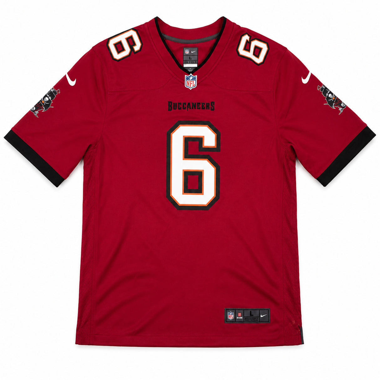 Tampa Bay Buccaneers Baker Mayfield Autographed Red Nike Jersey Size L Beckett BAS Witness #1W638423