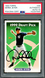 Derek Jeter Autographed 1993 Topps Rookie Card #98 New York Yankees Auto Grade Gem Mint 10 PSA/DNA #142287566