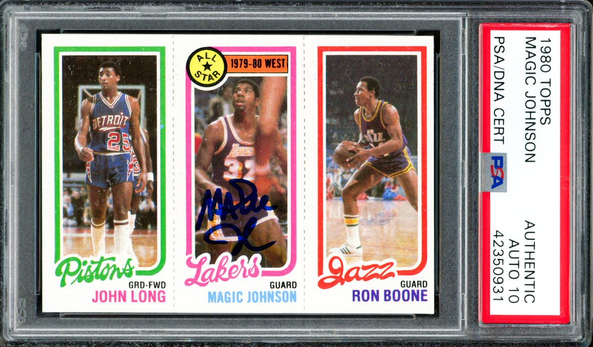 Magic Johnson Autographed 1980 Topps Rookie Card Los Angeles Lakers Auto Grade Gem Mint 10 PSA/DNA #42350931