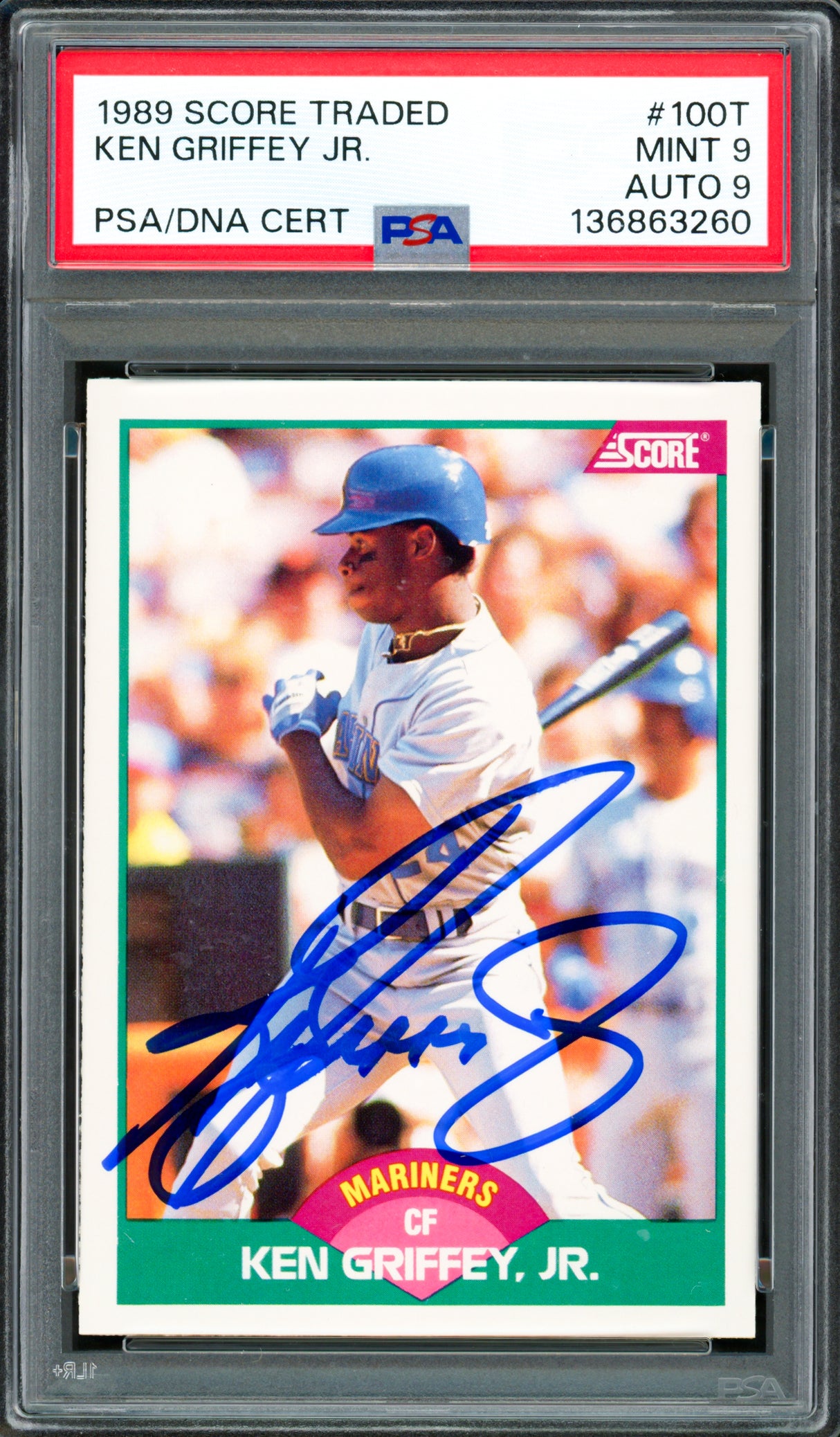 Ken Griffey Jr. Autographed 1989 Score Traded Rookie Card #100T Seattle Mariners PSA 9 Auto Grade Mint 9 PSA/DNA #136863260