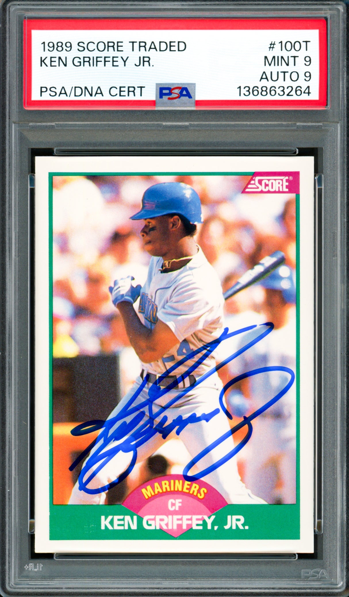 Ken Griffey Jr. Autographed 1989 Score Traded Rookie Card #100T Seattle Mariners PSA 9 Auto Grade Mint 9 PSA/DNA #136863264