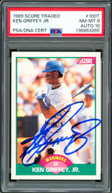 Ken Griffey Jr. Autographed 1989 Score Traded Rookie Card #100T Seattle Mariners PSA 8 Auto Grade Gem Mint 10 PSA/DNA #136863265