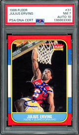 Julius Dr. J Erving Autographed 1986-87 Fleer Card #31 Philadelphia 76ers PSA 7 Auto Grade Gem Mint 10 PSA/DNA #136863330