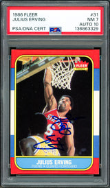 Julius Dr. J Erving Autographed 1986-87 Fleer Card #31 Philadelphia 76ers PSA 7 Auto Grade Gem Mint 10 PSA/DNA #136863329