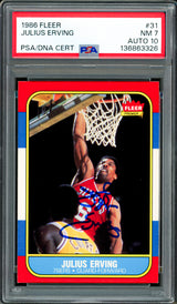 Julius Dr. J Erving Autographed 1986-87 Fleer Card #31 Philadelphia 76ers PSA 7 Auto Grade Gem Mint 10 PSA/DNA #136863326