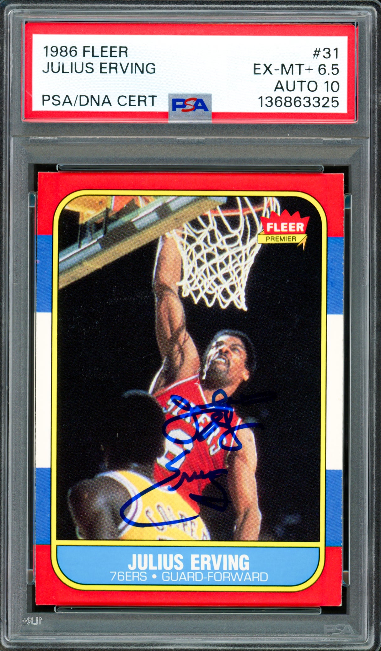 Julius Dr. J Erving Autographed 1986-87 Fleer Card #31 Philadelphia 76ers PSA 6.5 Auto Grade Gem Mint 10 PSA/DNA #136863325