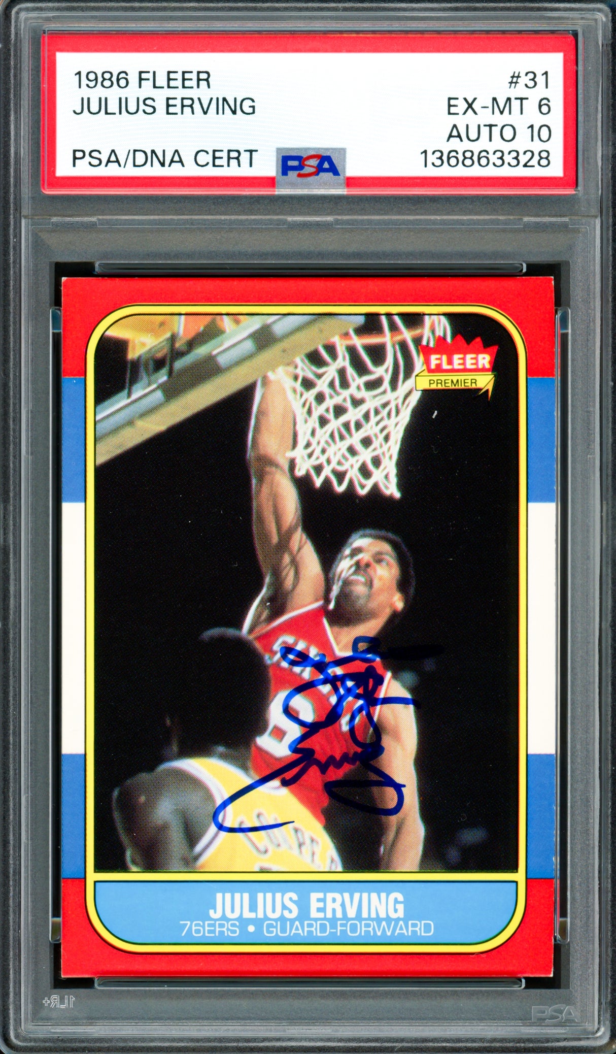 Julius Dr. J Erving Autographed 1986-87 Fleer Card #31 Philadelphia 76ers PSA 6 Auto Grade Gem Mint 10 PSA/DNA #136863328
