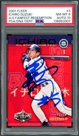 Ichiro Suzuki Autographed 2001 Fleer All Star Fan Fest Rookie Card #3 Seattle Mariners PSA 8 Auto Grade Gem Mint 10 "#51" In Kanji PSA/DNA #136863307