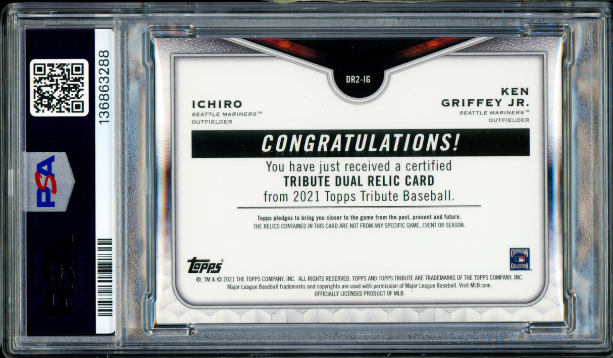Ken Griffey Jr. & Ichiro Suzuki Autographed 2021 Topps Tribute Card #IG Seattle Mariners PSA 8 Auto Grade Gem Mint 10 #40/99 PSA/DNA #136863288