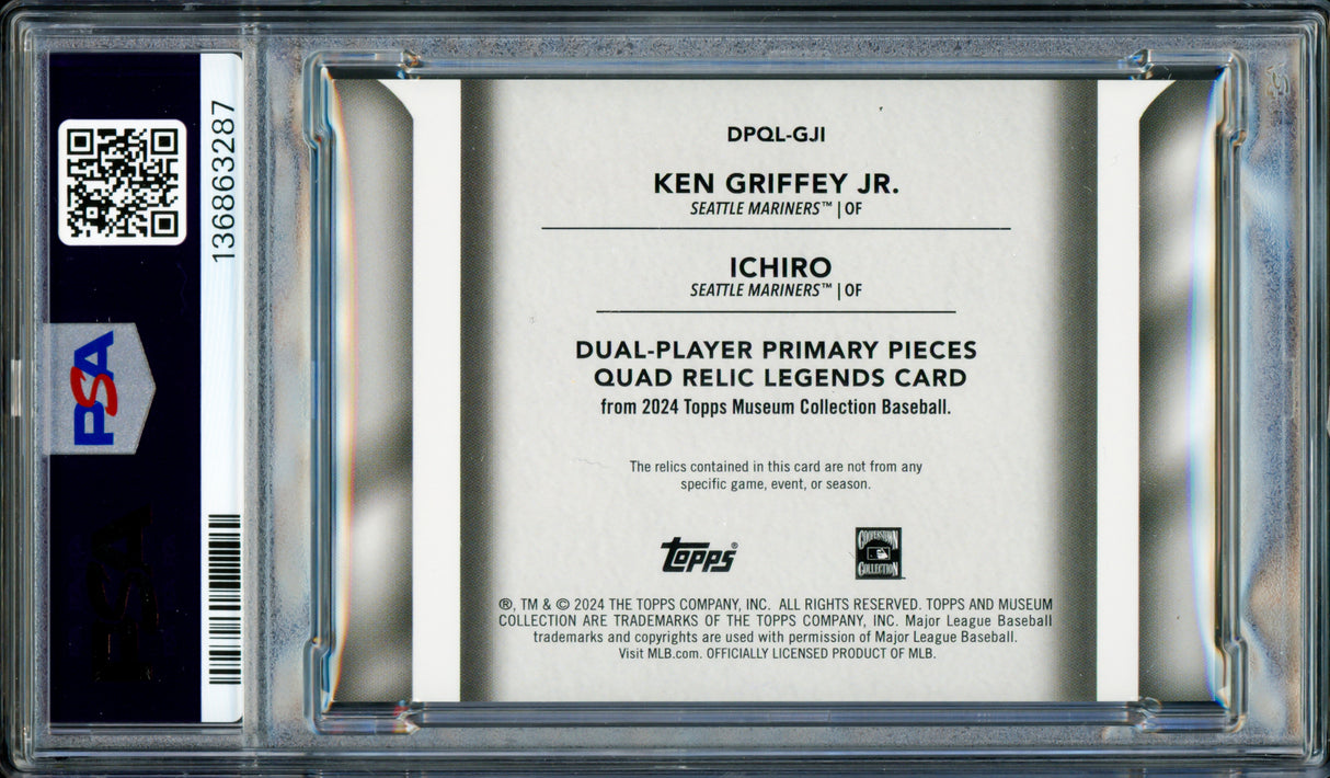 Ken Griffey Jr. & Ichiro Suzuki Autographed 2024 Topps Museum Collection Card #GJI Seattle Mariners PSA 6 Auto Grade Gem Mint 10 #5/49 PSA/DNA #136863287