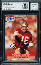 Joe Montana Autographed 1991 Pro Set (Spanish) Card #653 San Francisco 49ers Auto Grade Gem Mint 10 Beckett BAS #19663329