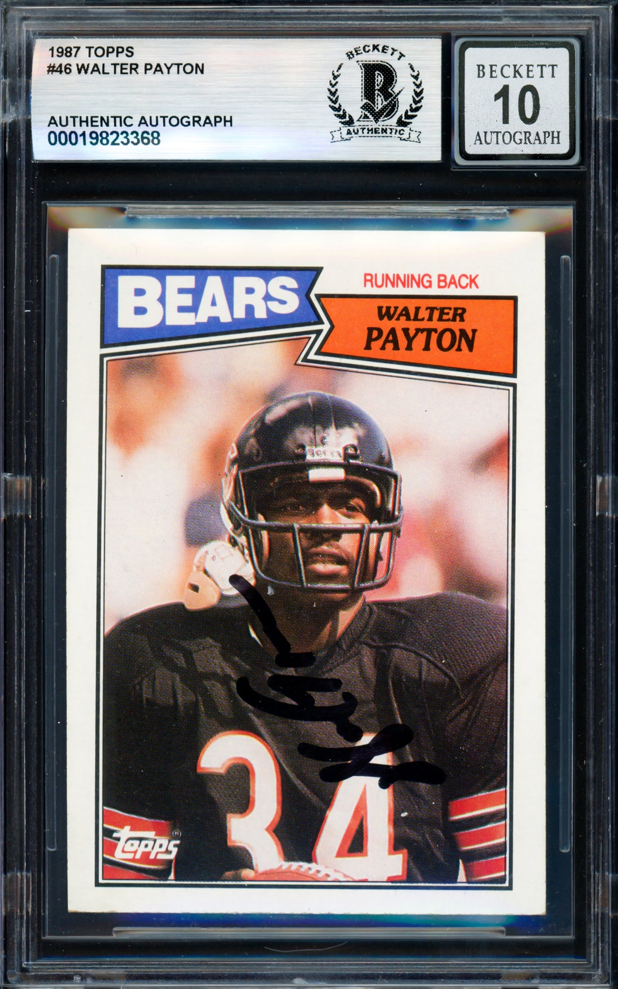 Walter Payton Autographed 1987 Topps Card #46 Chicago Bears Auto Grade Gem Mint 10 Beckett BAS #19823368